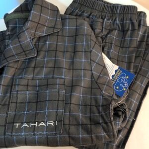 TAHARI Big Boys Green Plaid Notch Collar Button Up Top/ Pants 2 Piece Pajama Set
